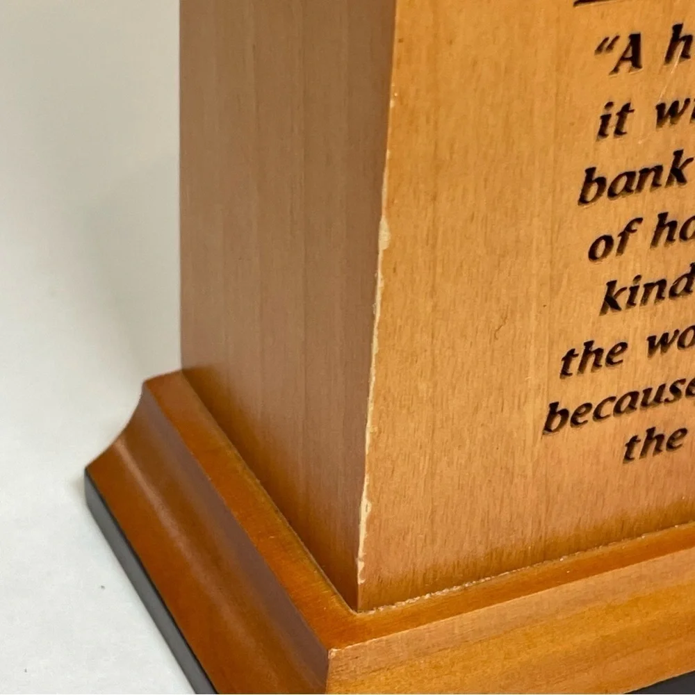 Wooden Inspirational desk clock with Quote Used. See photos for condition.